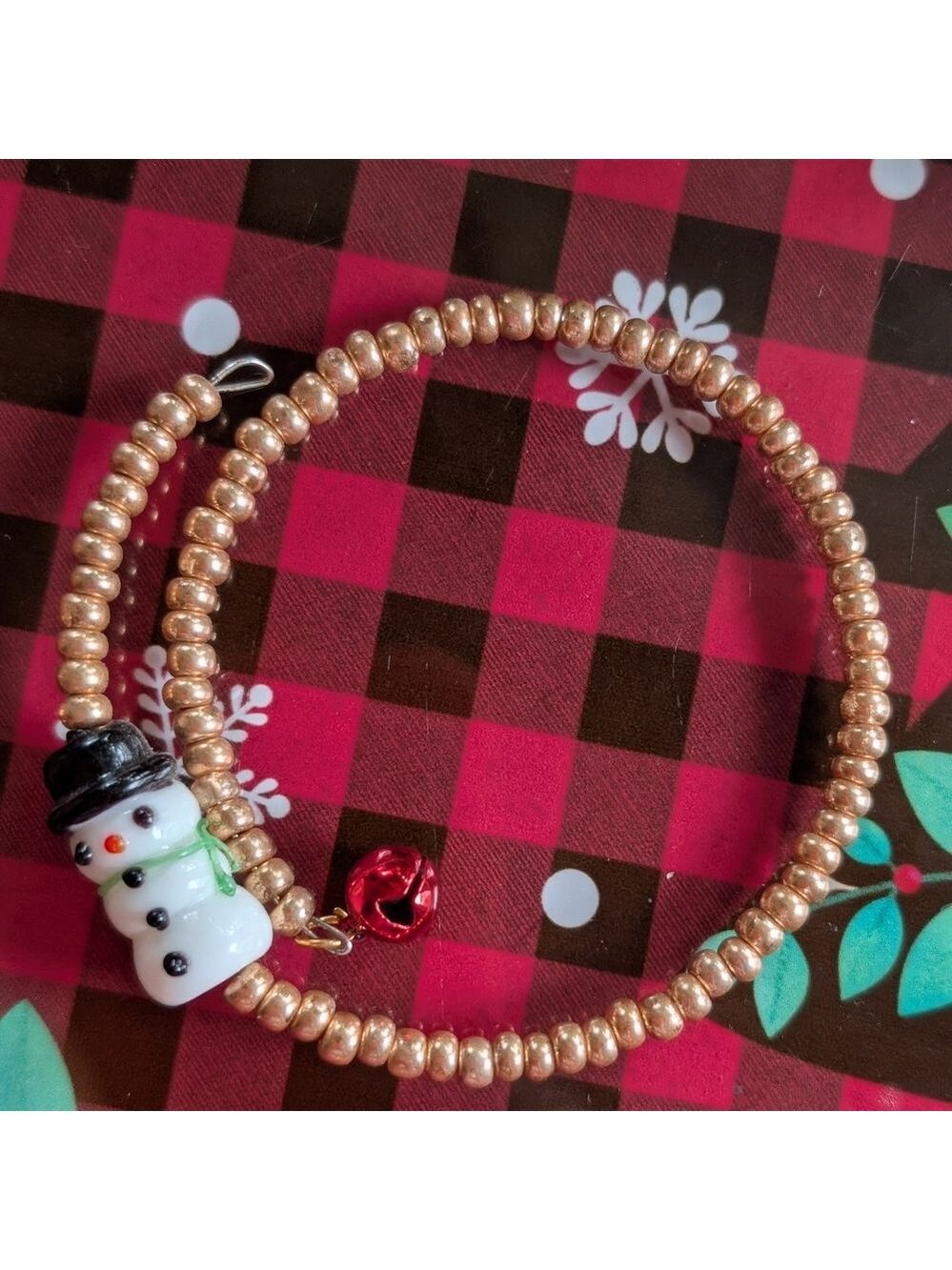 Gold Beaded Snowman Memory Wire Bracelet